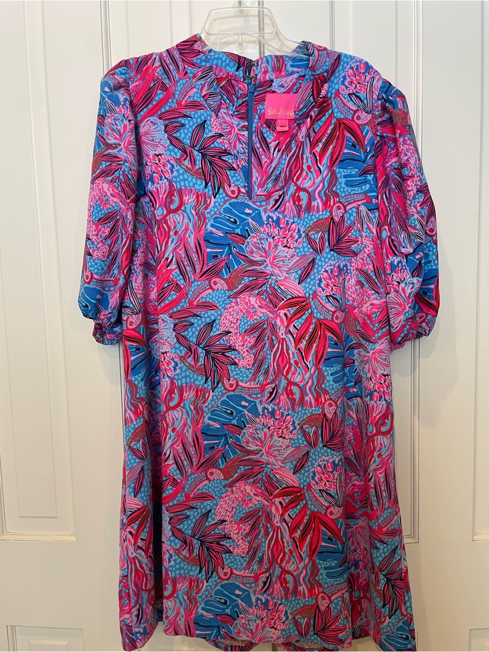 Lilly Pulitzer Pink, Blue & Black Tropical Print Dress